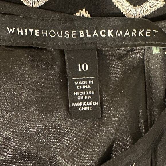 White House Black Market Size 10 Black Aztec Embroidered Mini Shift Dress Modern - Picture 9 of 12